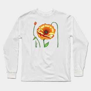 poppies, orange flower, oil painting Long Sleeve T-Shirt